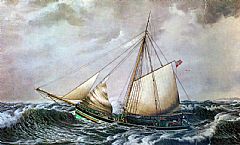 Jakt Skjoldmøen dro i 1863 over Atlanteren til Chicago. Maleri i Bergens Sjøfartsmuseum. Foto: Bergens Sjøfartsmuseum.