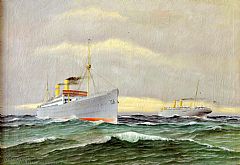 Atlanterhavsdamperne Kristianiafjord og Bergensfjord. Maleri i Norsk Maritimt Museum. Foto: Beate Kjørslevik, Norsk Maritimt Museum.