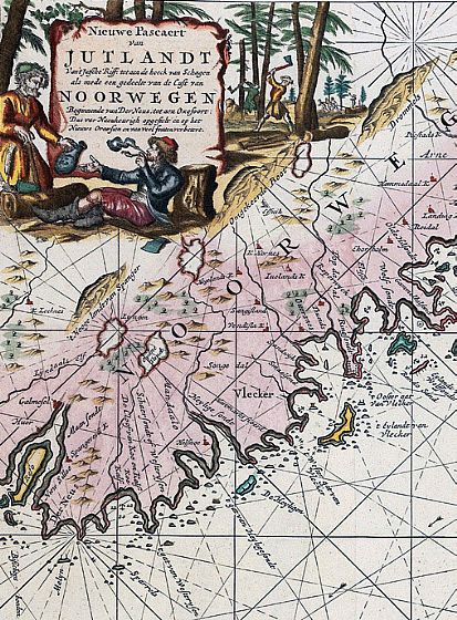 Kart over sydkysten av Norge. Joh. Van Keulen, Amsterdam, ca. 1700.
