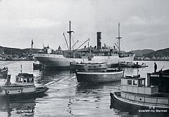 Dampskip fra Syd-Amerika Linjen og Spanskelinien var faste innslag på havna i Kristiansund gjennom hele første halvdel av 1900-tallet. Foto: Georg Sverdrup. Nordmøre museums fotosamling.